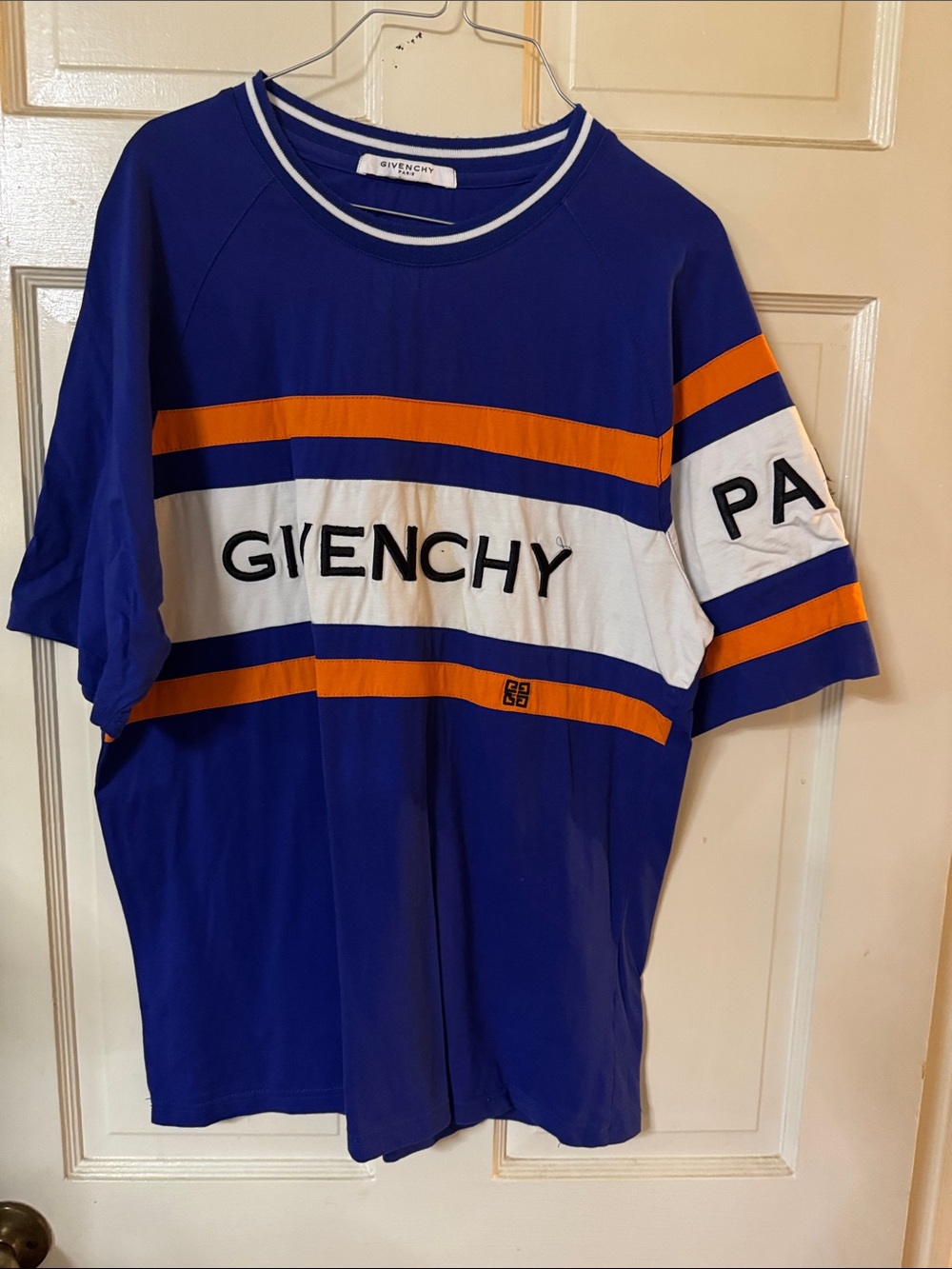Givenchy Blue, White & Orange Striped Logo Short-Sleeve Tee